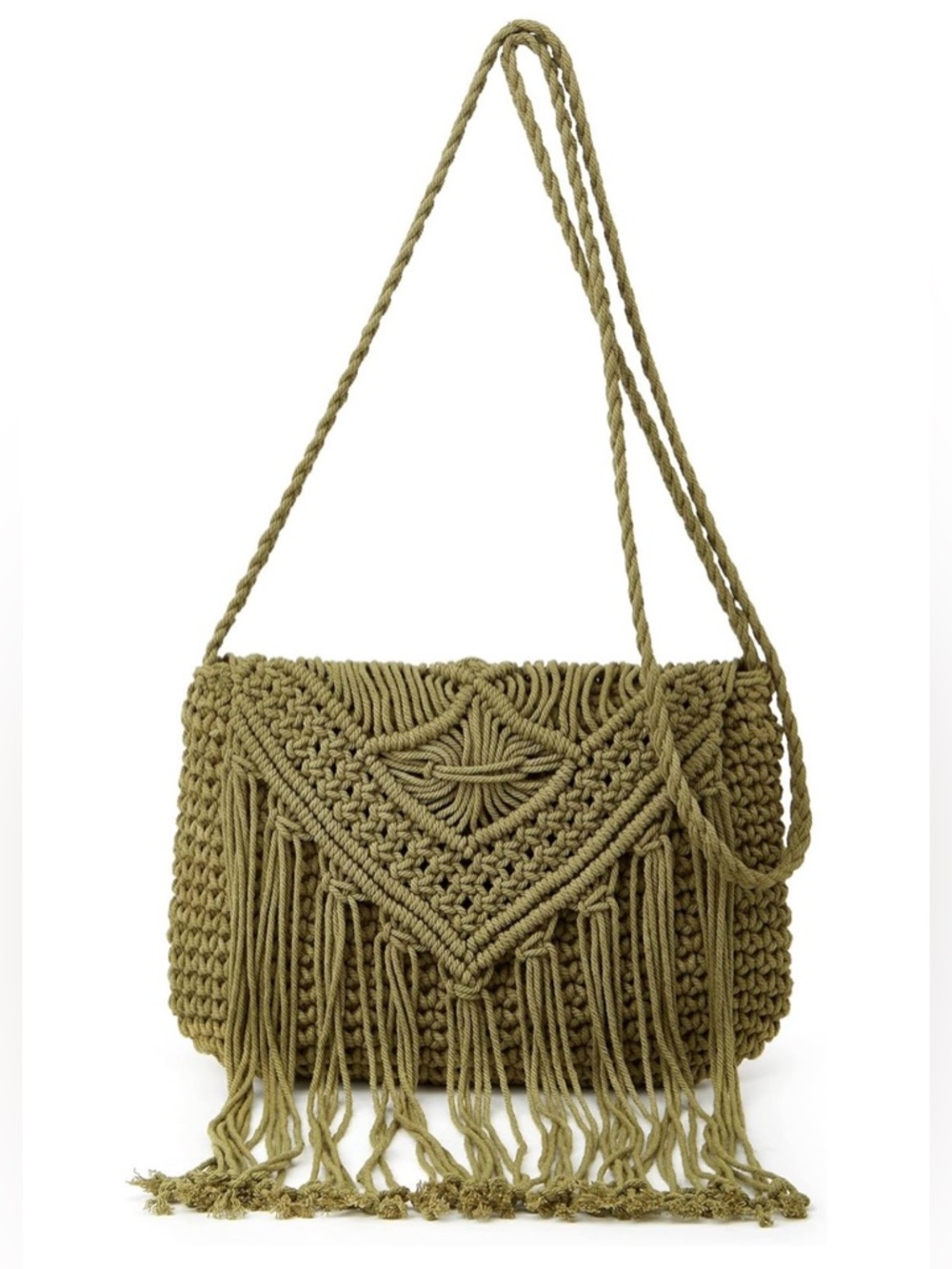 Beautiful Avocado Green Bohemian Festival Style Macrame Purse Hippie Handbag